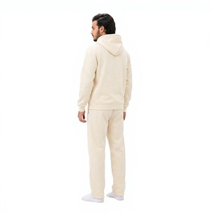 Men's <b>Cream</b> Hooded Tracksuit Full Sleeve Solid Color Cotton Casual Wear with Side Pockets Regular Fit Autumn Style - Product Image 5