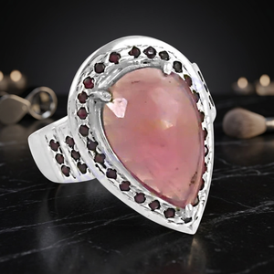 Bague cocktail pour femme en argent 925 avec pierre précieuse morganite taille poire, sertissage invisible, style vintage, forme goutte d'eau - Product Image 4