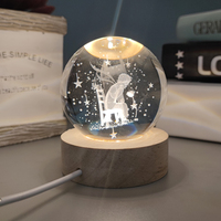 Lampe de base en bois avec éclairage USB, support d'affichage en bois, lampe de nuit en verre de cristal 3D, support d'affichage LED rond en bois pour l'art en verre de cristal 3D