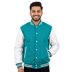 <b>Mens</b> Varsity Letterman <b>Jacket</b> Turquoise Wool <b>White</b> Leather Sleeves Classic Custom CollegeBaseballjacket for <b>men</b> - Product Image 1