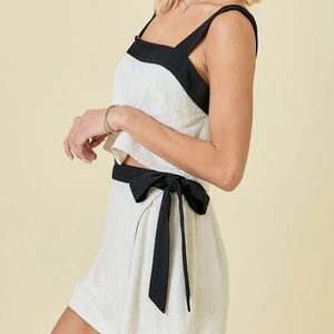 Nuevo Conjunto de Lino para Mujer, Pantalones sin Espalda y Top Corto, Estilo Casual, Transpirable, Color Liso, para Fitness - Product Image 5