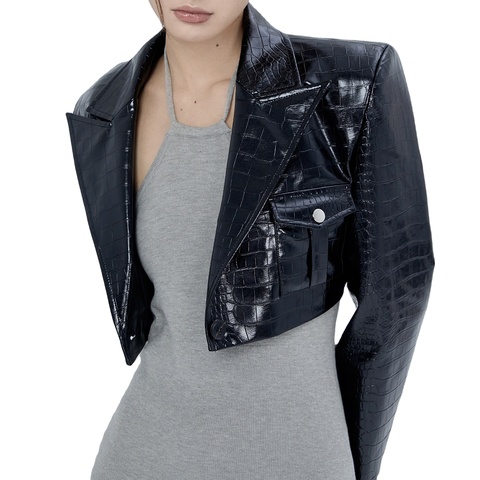 3177 Fashionable Cropped Suit Leather Jacket Streetwear Korean Style Single Button Luxury Loose Leather Coats for Ladies