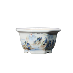 Pot à bonsaï hexagonal en céramique, argile blanche, paysage chinois, pot de fleurs de bureau - Product Image 5