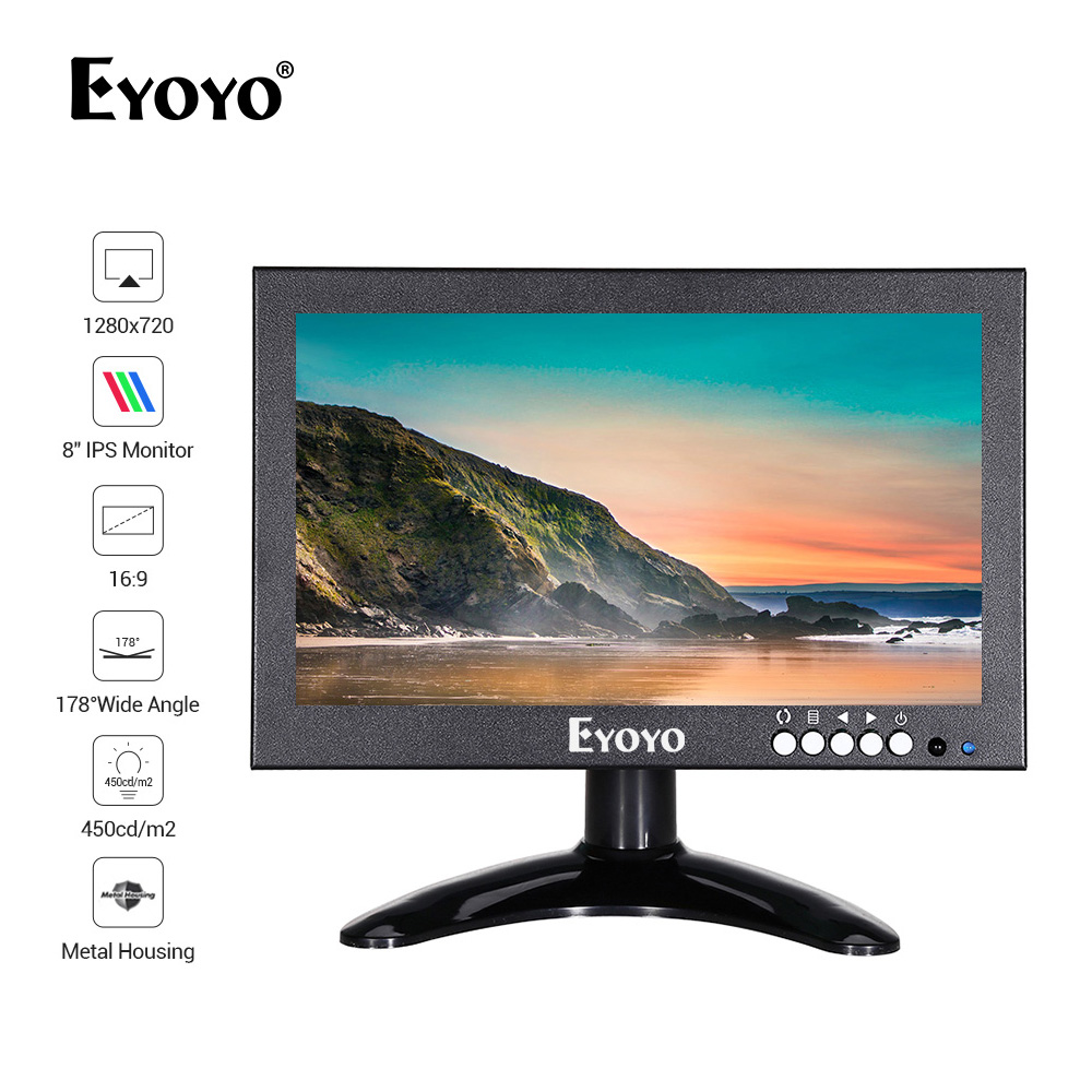 Eyoyo 8インチ16:9 HDMIモニター - 1280X720 IPSフルビューディスプレイ