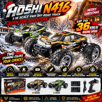 2 batteries HOSHI N416, camion électrique haute vitesse à l'échelle 1/16, RTR, 2,4 GHz, 4 roues motrices, 36 km/h, tout-terrain, jouet télécommandé pour enfants et adultes