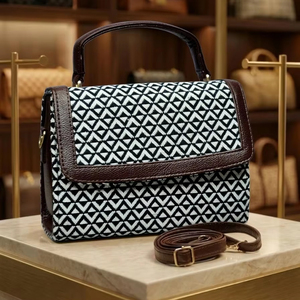 Office Wear Latest Fashion Casual Solid Color Woven <b>Handbag</b> Button Closure Cotton Lining Structured Flap Crossbody Bag - Product Image 1