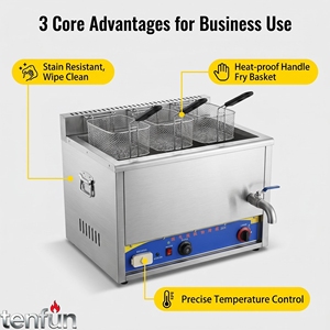 Friteuse à gaz thermostatée professionnelle 25L en acier inoxydable avec panier pour poulet frit, frites et snack-bars - Product Image 3
