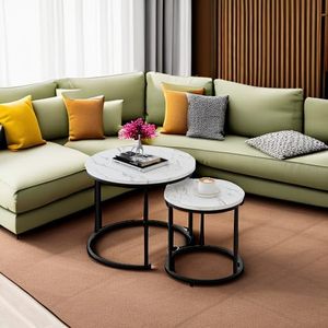 Set di Tavolini da Caffè <span class=keywords><strong>in</strong></span> Stile Moderno Farmhouse con Struttura <span class=keywords><strong>in</strong></span> Acciaio Inossidabile, <span class=keywords><strong>Tavolino</strong></span> Laterale <span class=keywords><strong>per</strong></span> Soggiorno, Camera da Letto, <span class=keywords><strong>Balcone</strong></span> - Product Image 5