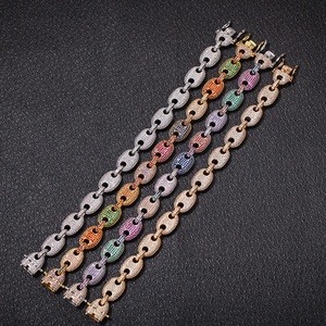 Nouveauté Bracelet en zircone cubique AAA multicolore 13 mm en forme de grains de café, chaîne à maillons hip-hop, breloques pour hommes, bracelets tendance, bijoux - Product Image 5