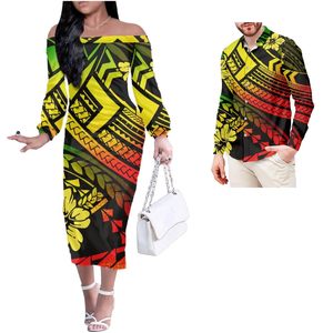 Vestido Midi <span class=keywords><strong>de</strong></span> mujer con cintura elástica con estampado polinesio Camisas <span class=keywords><strong>de</strong></span> hombre para traje <span class=keywords><strong>de</strong></span> <span class=keywords><strong>club</strong></span> <span class=keywords><strong>de</strong></span> pareja - Product Image 4