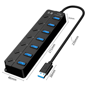 Promotional Gadgets USB 3.0 7-Port Hub Individual Power Switch LED Indicator 5Gbps Speed Portable USB Splitter/Extension Stock