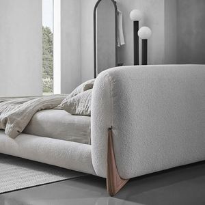Lit en tissu minimaliste italien, laine d'agneau, grand lit double blanc, style Wabi-Sabi, chambre principale de villa, lit moelleux - Product Image 6