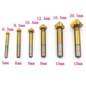 6PC Titanium-Plated Metal <b>Chamfering</b> <b>Tool</b> 90 <b>Chamfering</b> Cutter 90 Three-Flute Alloy Drill Straight Shank Countersinking - Product Image 4