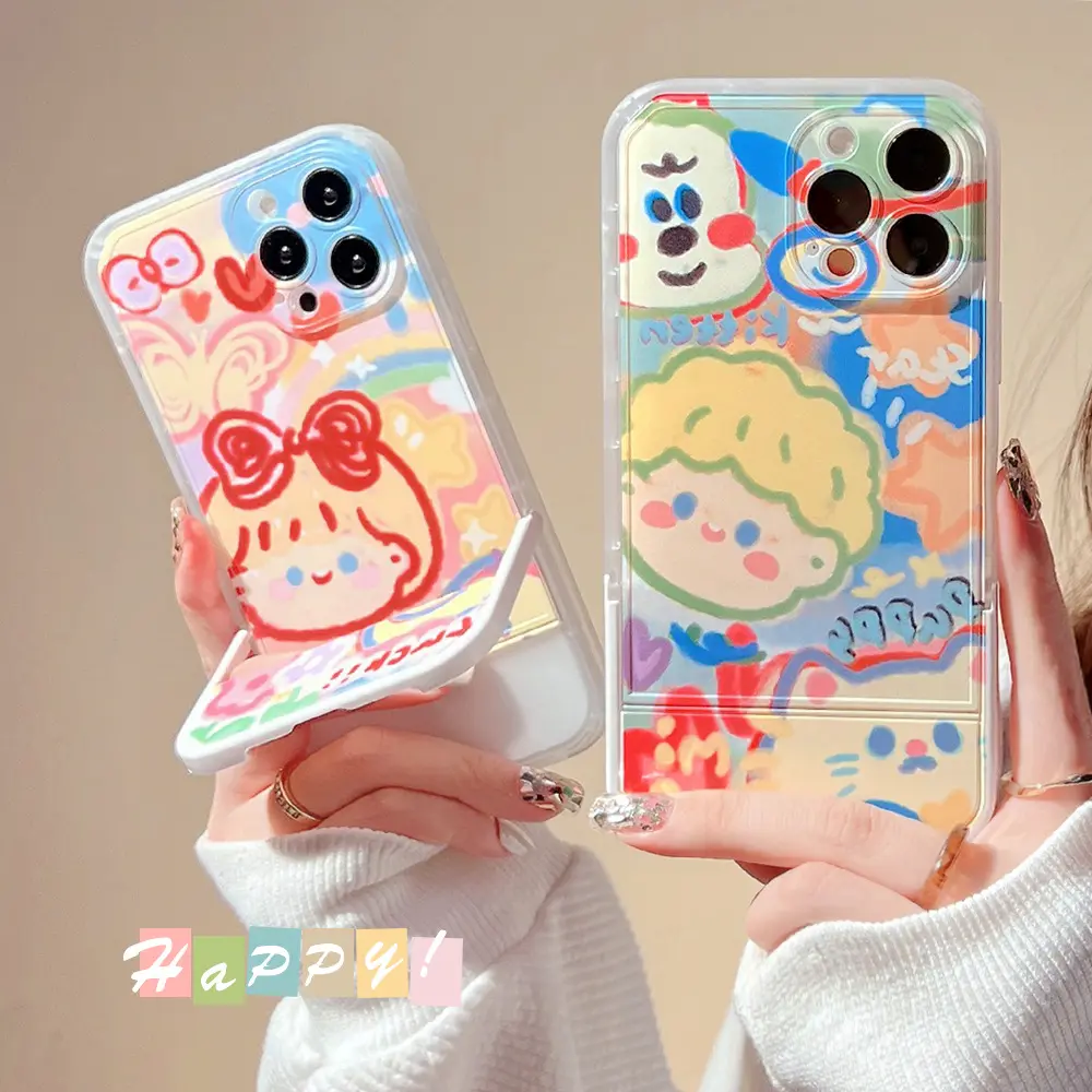 Funda de silicona con grafiti colorido creativo para iPhone, funda de silicona con soporte Invisible para parejas, para iPhone 13 12 11 Pro Max