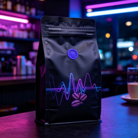 Sachet alimentaire haut de gamme personnalisé imprimé en héliogravure, résistant à l'humidité, en feuille d'aluminium haute qualité, pour grains de café, à fond plat et scellage huit côtés, 2 lb