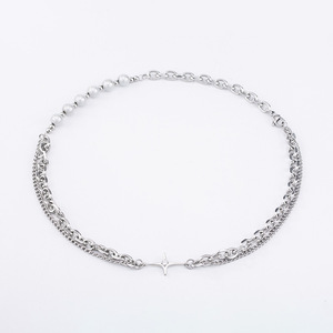 yunnique Layered Necklace Double <b>Chain</b> Star Pendant <b>Titanium</b> Steel Beaded Party Jewelry - Product Image 4