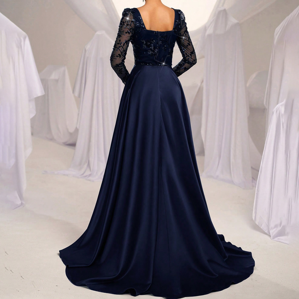 long sleeve glossy satin dresses