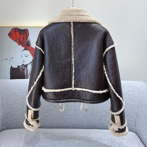 معطف من جلد الغنم عالي الجودة للسيدات, معطف من جلد الغنم لركوب الدراجات النارية - Product Image 2