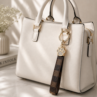 Breloque de sac à main universelle en cuir PU à carreaux avec strass dorés, accessoire décoratif pour poignet