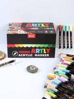 Stylo à peinture métallique à pointe pinceau, marqueur acrylique fluorescent, stylo spécial flash pour la calligraphie et la peinture pour étudiants