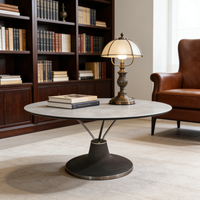 Table basse ronde en pierre gris béton style industriel rustique avec base en piédestal noir, fabricant de meubles
