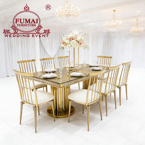 Ensemble de tables à manger rectangulaires de banquet en acier inoxydable de luxe pour 8 personnes - Product Image 2