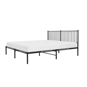 <b>Black</b> Powder Coated Steel Double Bed <b>Frame</b> Metal Beds Industrial Bedroom Furniture - Product Image 1