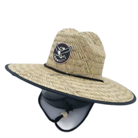Chapeau de golf personnalisé avec logo, chapeau de sauveteur en raphia naturel à large bord avec sangle sous le menton pour les sports de plein air