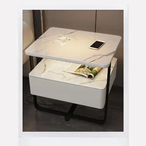 2024 Youtai Hot Smart Bedside Table Iron Rock Panel Solid Wood Wireless Charging Bedroom Furniture Smart Nightstands