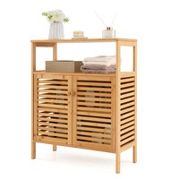 Meuble de rangement autoportant en bois massif, moderne et écologique, pour cuisine et salle de bain, avec portes à double persiennes et étagère ouverte