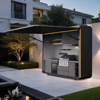 Estación de Entretenimiento Exterior Moderna de Acero Inoxidable Premium con Parrilla Integrada y Soporte para TV, para Patio Profesional