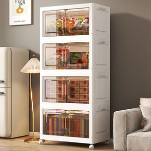 Gabinete de Almacenamiento Apilable de Plástico con Puertas Transparentes, Organizador Plegable con Ruedas para Instalación sin Herramientas - Product Image 3