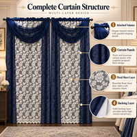 Ensemble de rideaux de luxe de style américain avec cantonnière intégrée, draperies jacquard florales pour la décoration intérieure, vente en gros