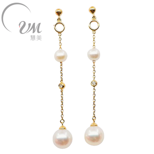 UM เครื่องประดับ18K ต่างหูทองคำแท้พร้อมไข่มุกน้ำจืดและเพชร-ของขวัญครบรอบแต่งงาน unisex - Product Image 1