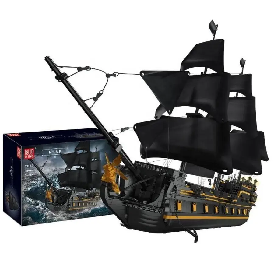 Mould King 13186 MOC Große Schwarze Perle II-Modell Piratenschiff Segelboot DIY Kunststoff Bausteine Baustein-Sets Spielzeug für Erwachsene