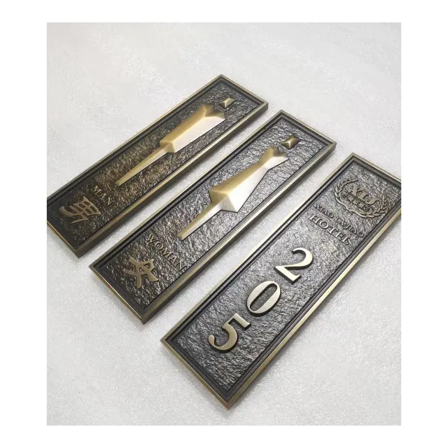 Manufacturer custom metal brass Aluminum nameplate engraved washroom toilet exit sign door number plate for hotel wall sign