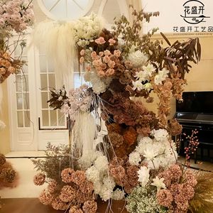 Mur de fleurs artificielles cascade aux couleurs d'automne, décoration de mariage réutilisable, décoration intérieure en tissu métallique haute simulation - Product Image 1