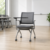 Chaise d'étude pliable en maille avec siège en tissu et cadre en acier, chaise de bureau avec accoudoir pour tablette pour salle de classe