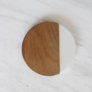 Acacia <strong>Coaster</strong> <strong>Set</strong> of 4 for Drinks Wood and Marble New Europe Christmas Restaurants Round Marble Stone Mats &amp; Pads Support 10mm - Product Image 3