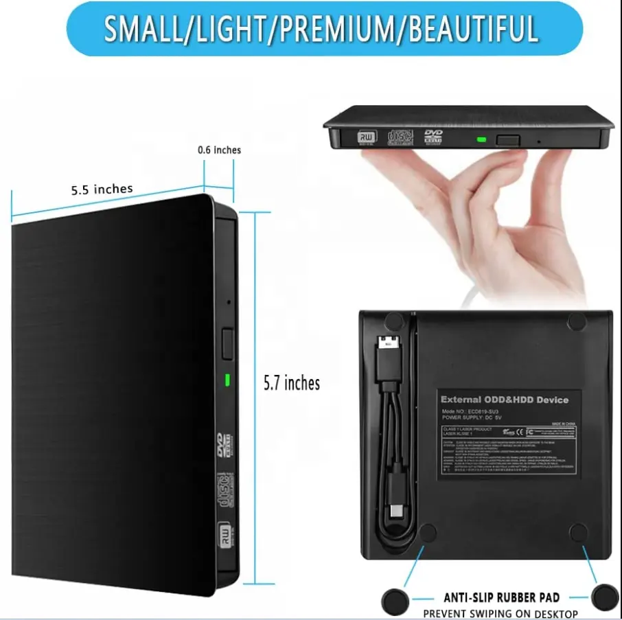 ไดรฟ์ DVD ภายนอก CDDVD สำหรับแล็ปท็อป,CDDVD +-RW DriveDVD เครื่องเล่นสำหรับแล็ปท็อป CD ROM Burner ขนาดพกพา USB 3.0