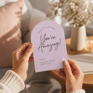 Biglietti di incoraggiamento a forma di arco 'Hello Sunshine <span class=keywords><strong>You</strong></span>'re Amazing' color lavanda con messaggio positivo e busta, vendita all'ingrosso - Product Image 3