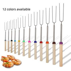 Brochetas Telescópicas para Barbacoa de 31 Pulgadas, Acero Inoxidable y Madera, Extensibles, para Asar Malvaviscos, S'mores y Fogatas - Product Image 1