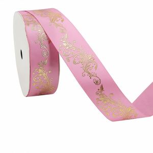 Cinta de Satén de Doble Cara de Alta Calidad y Lujo de 2.5cm x 10 Yardas con Estampado Barroco en Lámina Dorada para Decoración de Bodas y Envoltura de Regalos - Product Image 5