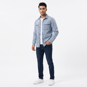 High Quality New Denim <b>Coat</b> Casual 100% Cotton Thick <b>Long</b> Sleeve Denim Shirt for <b>Men</b> Denim Jacket Wholesale - Product Image 1