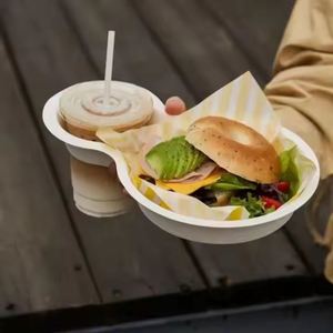 Support jetable biodégradable pour gobelets en papier avec plateau épaissi, idéal pour les snacks de rue, les boissons et les plats chauds à emporter - Product Image 1
