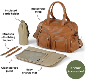 <span class=keywords><strong>Borsa</strong></span> per Pannolini Grande Capacità in Pelle PU Marrone Resistente all'Acqua con Chiusura a Cerniera, Produzione OEM - Product Image 2