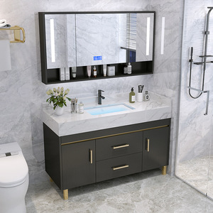 Wholesale Modern Luxury Gray Wooden Bathroom Washbasin <b>Sets</b> with Smart Mirror MDF Options for Apartment & Family Use - Product Image 2