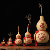 Ornement en gourde naturelle ignifuge Yin-Yang Bagua, gravé au laser avec le caractère 'Fu', base nœud chinois pour l'équilibre, Feng Shui