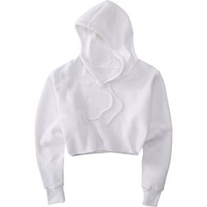 Sudadera con capucha corta blanca de manga regular, color sólido, informal, para otoño, para mujer - Product Image 1