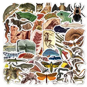 50Pcs 레트로 스타일 고대 멸종 생활 화석 낙서 스티커 벽 노트북 테이블 비닐 곤충 동물 스티커